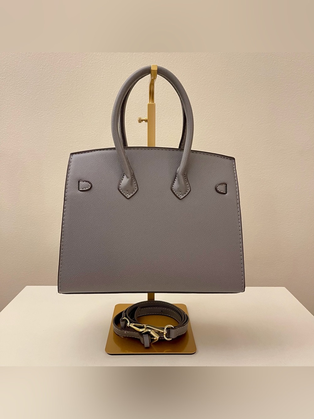 H E R M E S ~ S T Y L E - Elegant Classic Grey Trapeze Satchel – Grained Leather - Picture 2 of 10